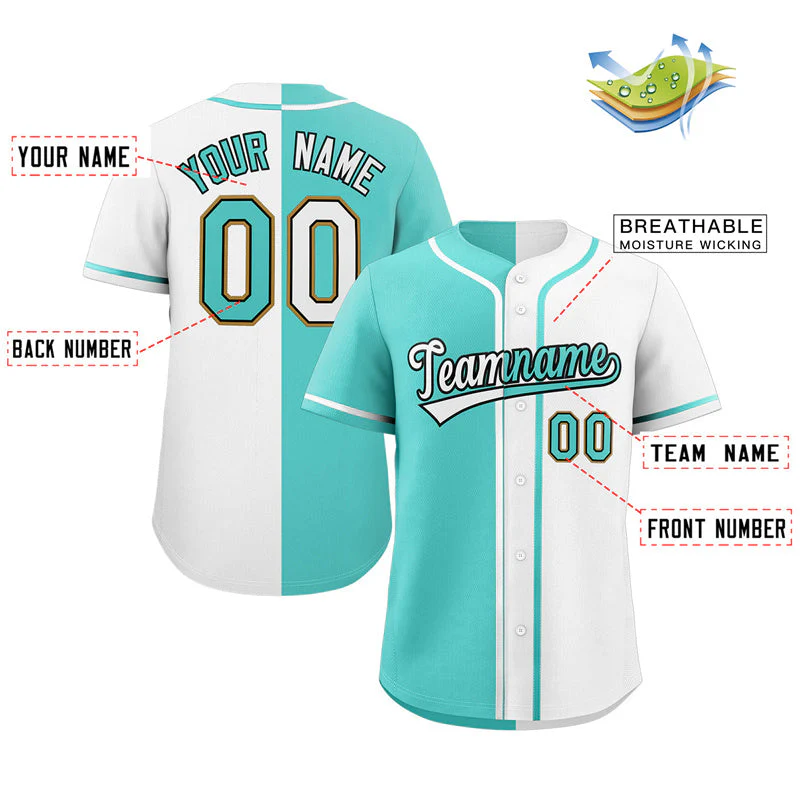 Custom White Aqua-Black Split Fashion Design Authentic Baseball Jersey