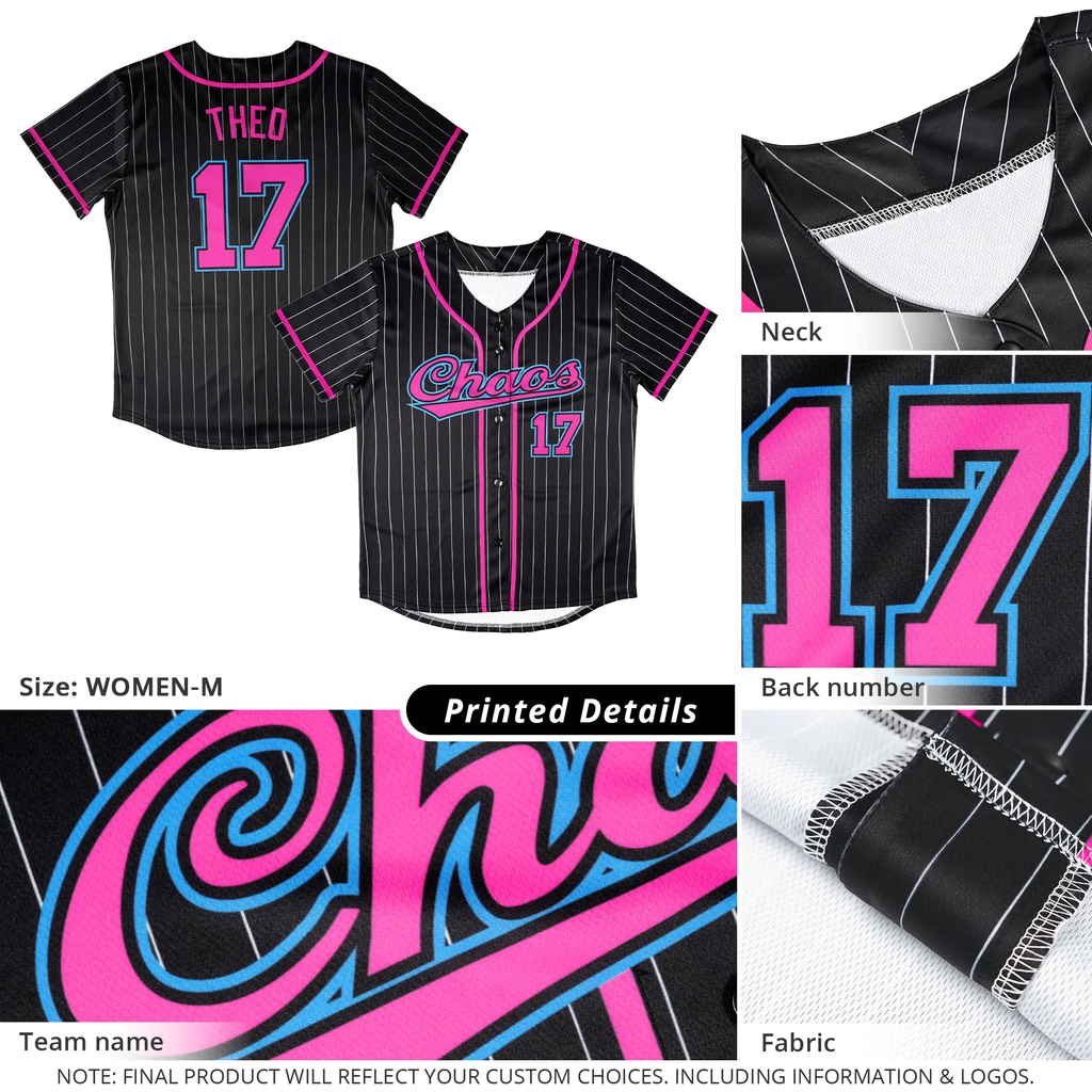 Custom Black Pink-Gray Stripe Fashion Design Full Button Authentic Baseball Jersey