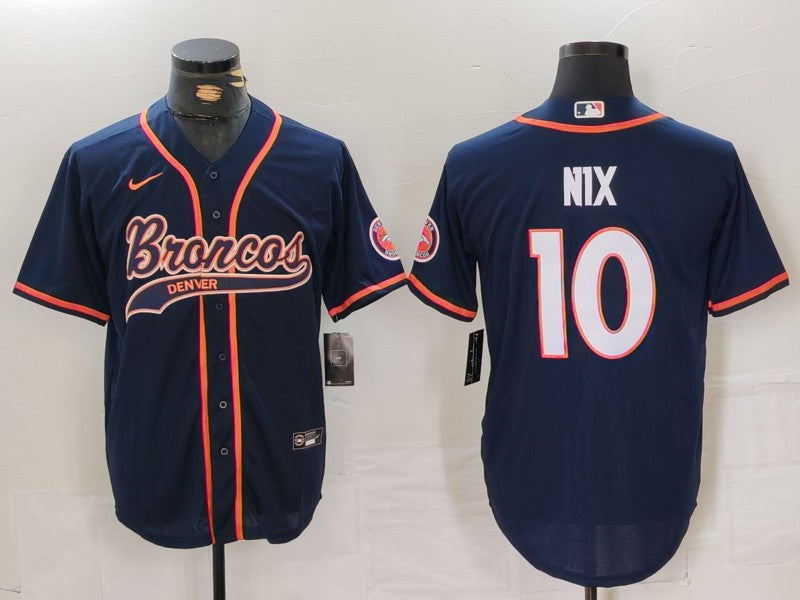 Men's Denver Broncos Bo Nix #10 Navy Game Jersey1