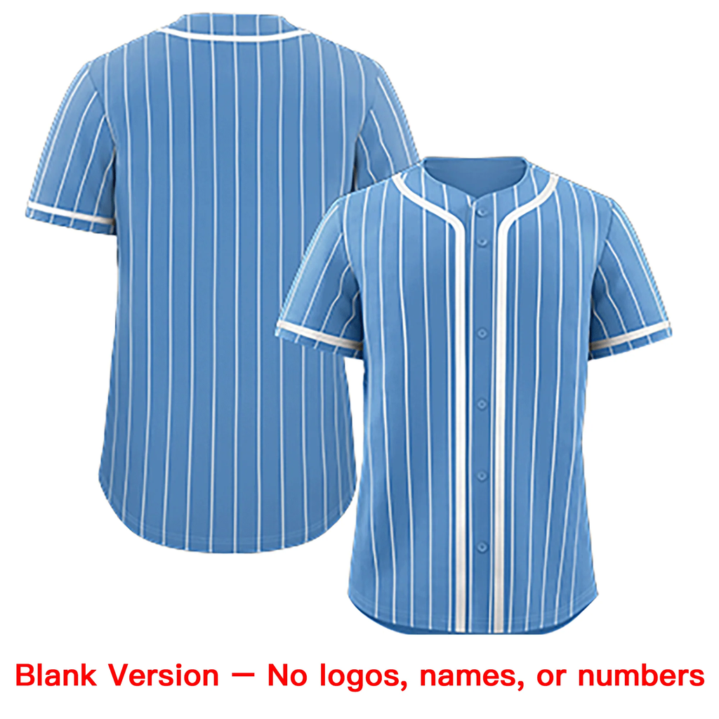 Custom Light Blue White Stripe Fashion Design Full Button Authentic Baseball Jersey