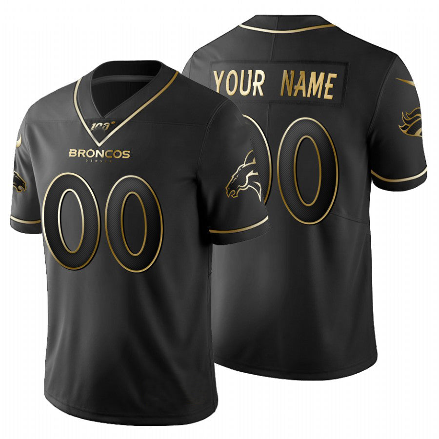 Custom1 Denver Broncos Black Golden Limited 100 Jersey1 Stitched Jersey1  American Football Jerseys