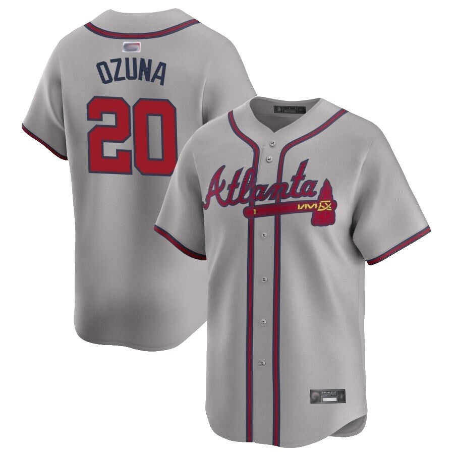 A.Braves #20 Marcell Ozuna Player Gray Home Game Baseball Jerseys