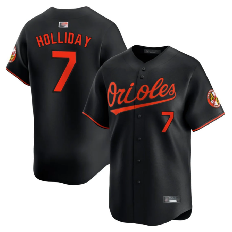 B.Orioles #7 Jackson Holliday Player Black Replica Game Baseball Jerseys