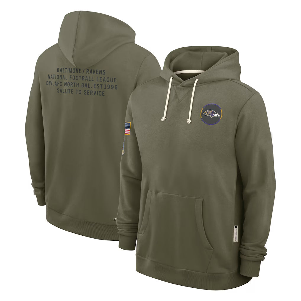 B.Ravens Player Olive Salute to Service Club Fleece Hoodie Football Jerseys