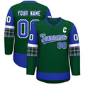 Custom Green Royal-White Personalized Raglan Sleeves V-Neck Hockey Jersey