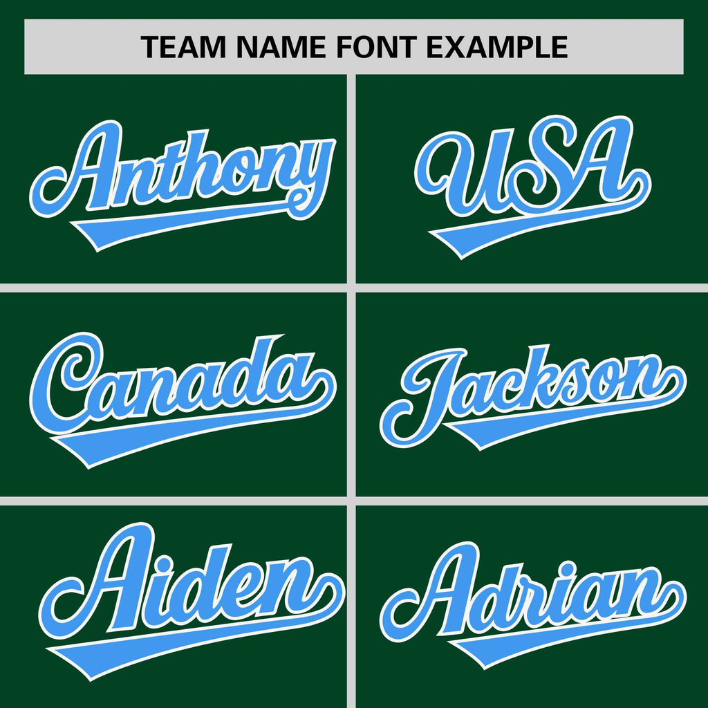 Custom Green Powder Blue-White Personalized Raglan Sleeves V-Neck Hockey Jersey