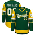 Custom Green Gold-White Personalized Raglan Sleeves V-Neck Hockey Jersey