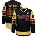 Custom Black Khaki-Crimson Personalized Raglan Sleeves V-Neck Hockey Jersey
