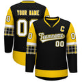 Custom Black Gold-White Personalized Raglan Sleeves V-Neck Hockey Jersey
