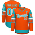 Custom Orange Aqua-White Personalized Raglan Sleeves V-Neck Hockey Jersey
