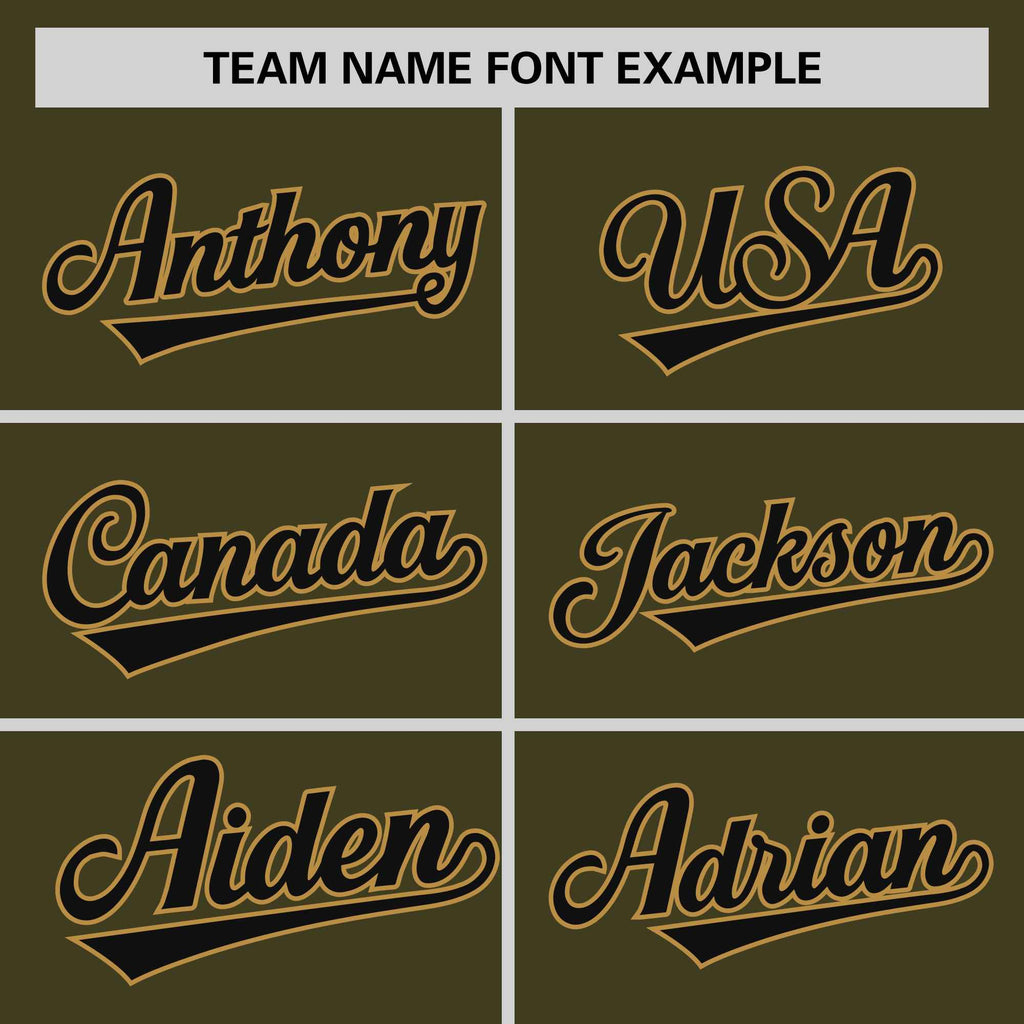 Custom Olive Black-Old Gold Personalized Raglan Sleeves V-Neck Hockey Jersey