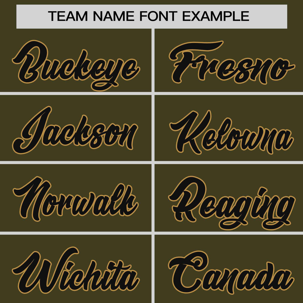 Custom Olive Black-Old Gold Personalized Raglan Sleeves V-Neck Hockey Jersey