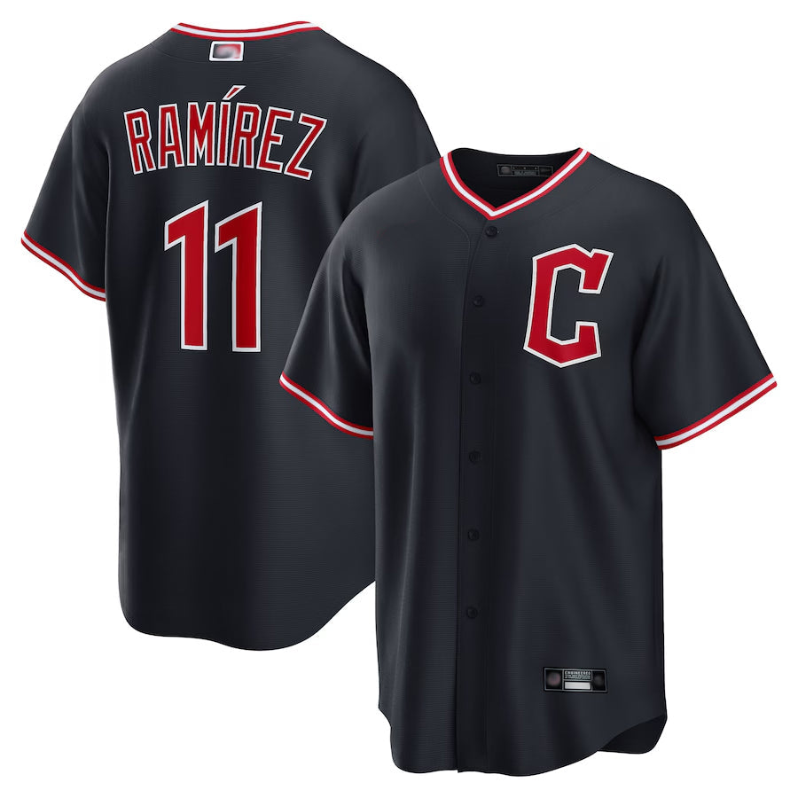 C.Guardians #11 Jos¡§| Ram¡§arez Player Navy Home Replica Baseball Jerseys