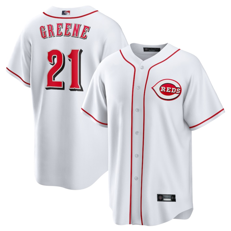 C.Reds #21 Hunter Greene Player White Home Replica Baseball Jerseys