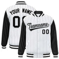 Custom White Black Raglan Sleeves Varsity Full-Snap Pinstripe Letterman Baseball Jacket
