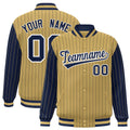 Custom Old Gold Navy Raglan Sleeves Varsity Full-Snap Pinstripe Letterman Baseball Jacket