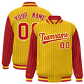 Custom Gold Red Raglan Sleeves Varsity Full-Snap Pinstripe Letterman Baseball Jacket