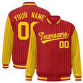 Custom Red Gold Raglan Sleeves Varsity Full-Snap Pinstripe Letterman Baseball Jacket
