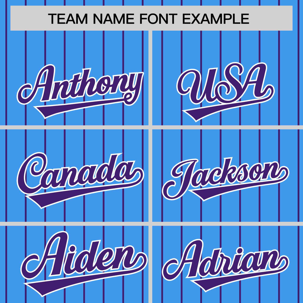 Custom Powder Blue Purple Raglan Sleeves Varsity Full-Snap Pinstripe Letterman Baseball Jacket