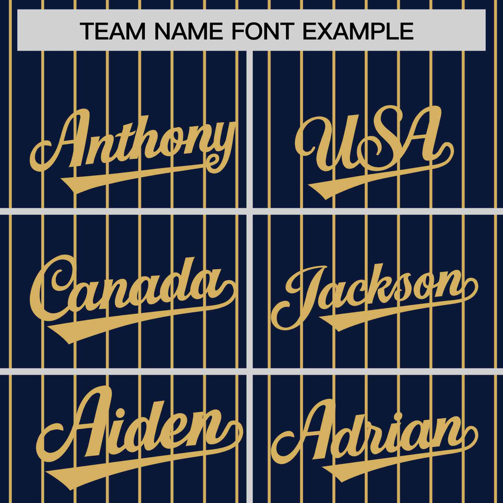 Custom Navy Old Gold Raglan Sleeves Varsity Full-Snap Pinstripe Letterman Baseball Jacket