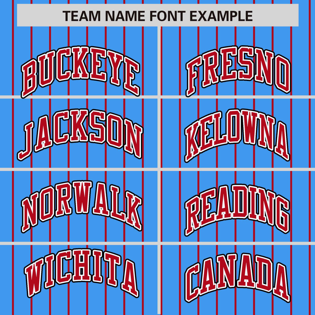 Custom Powder Blue Red Raglan Sleeves Varsity Full-Snap Pinstripe Letterman Baseball Jacket