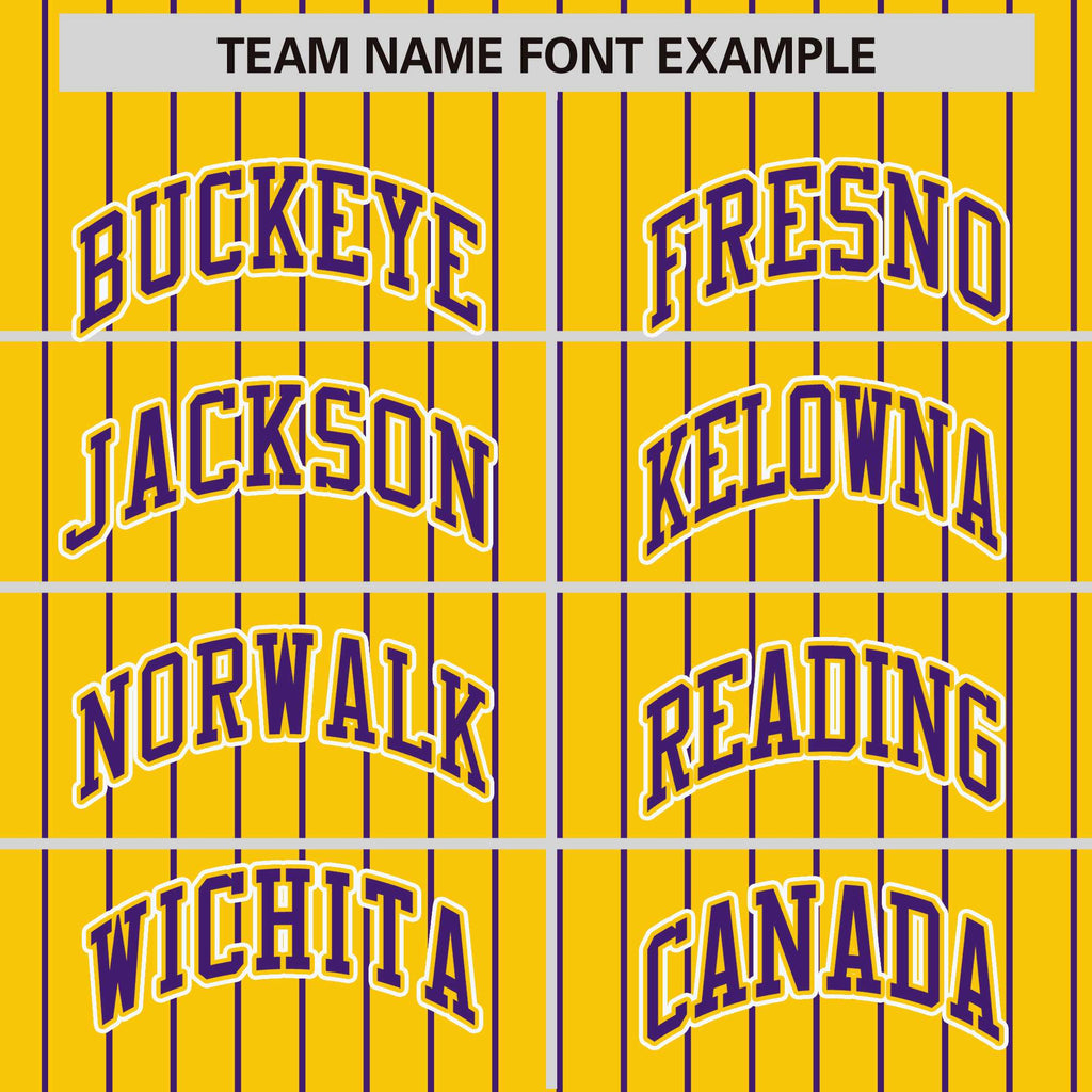 Custom Gold Purple Raglan Sleeves Varsity Full-Snap Pinstripe Letterman Baseball Jacket