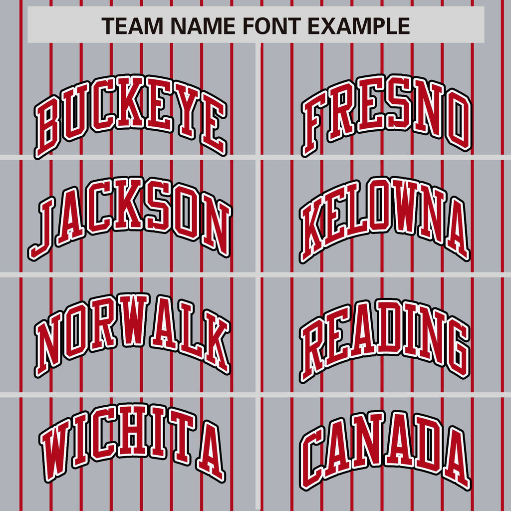Custom Gray Red Raglan Sleeves Varsity Full-Snap Pinstripe Letterman Baseball Jacket