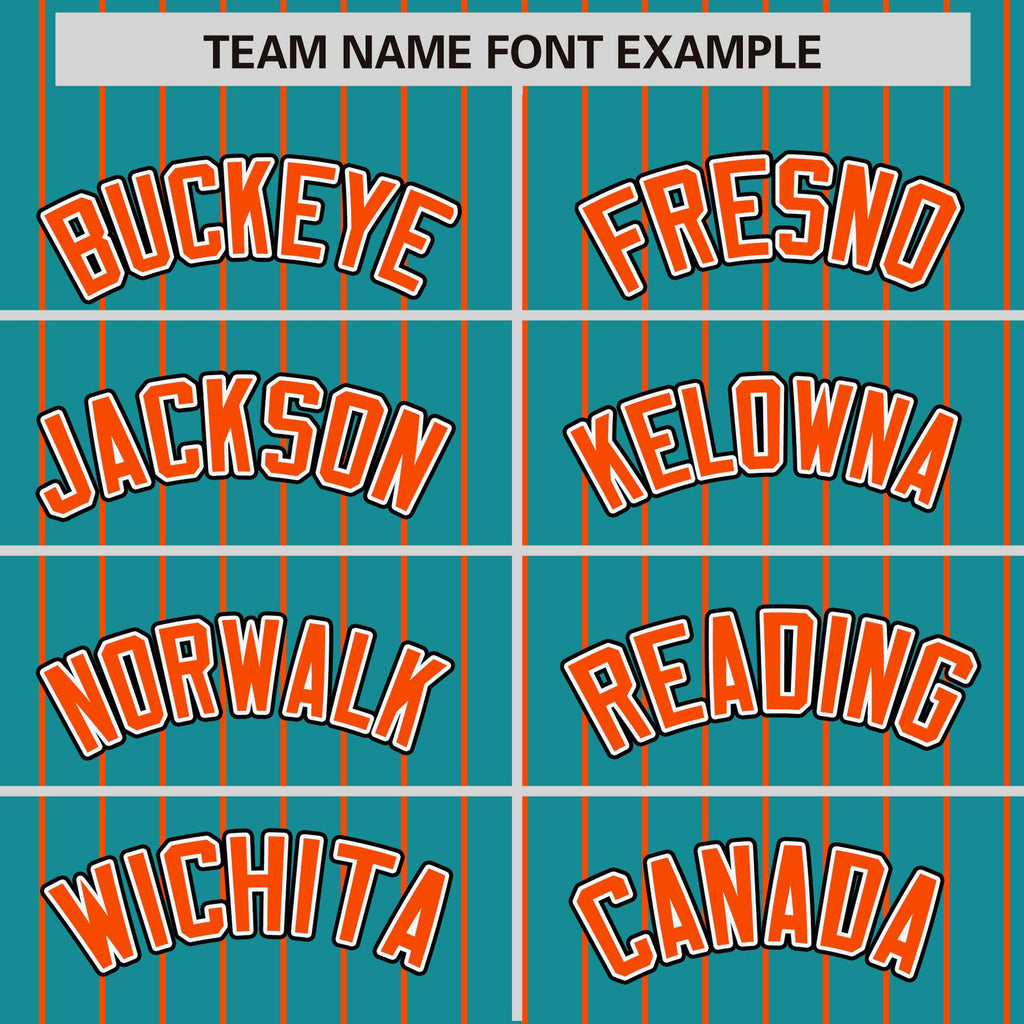 Custom Aqua Orange Raglan Sleeves Varsity Full-Snap Pinstripe Letterman Baseball Jacket