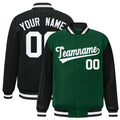 Custom Green Black Raglan Sleeves Varsity Full-Snap Pinstripe Letterman Baseball Jacket