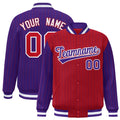 Custom Red Purple Raglan Sleeves Varsity Full-Snap Pinstripe Letterman Baseball Jacket