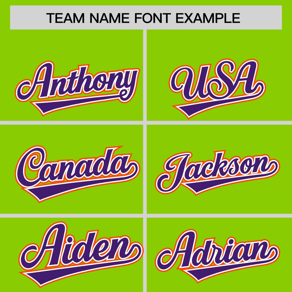 Custom Neon Green Purple-Orange Varsity Full-Zip Raglan Sleeves Letterman Bomber Jacket