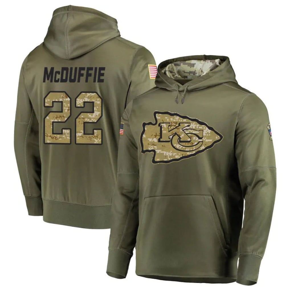 KC.Chiefs #22 Trent McDuffie Player Salute to Service Limited Olive Hoodies Football Jerseys