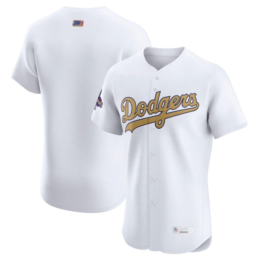 LA.Dodgers Blank Player White Gold Collection Elite Baseball Jerseys