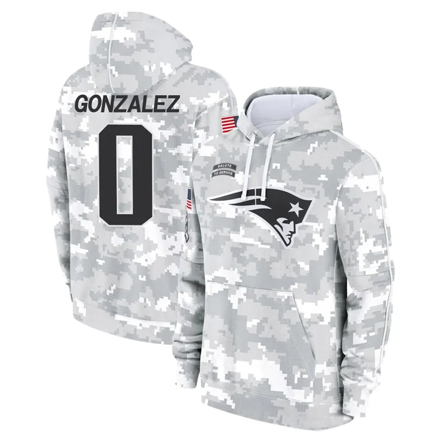NE.Patriots #0 Christian Gonzalez Player Salute to Service Hoodies Football Jerseys