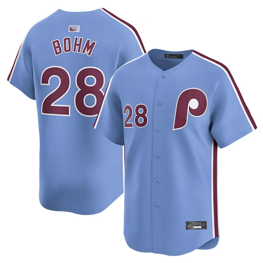 P.Phillies #28 Alec Bohm Player Light Blue Limited Baseball Jerseys