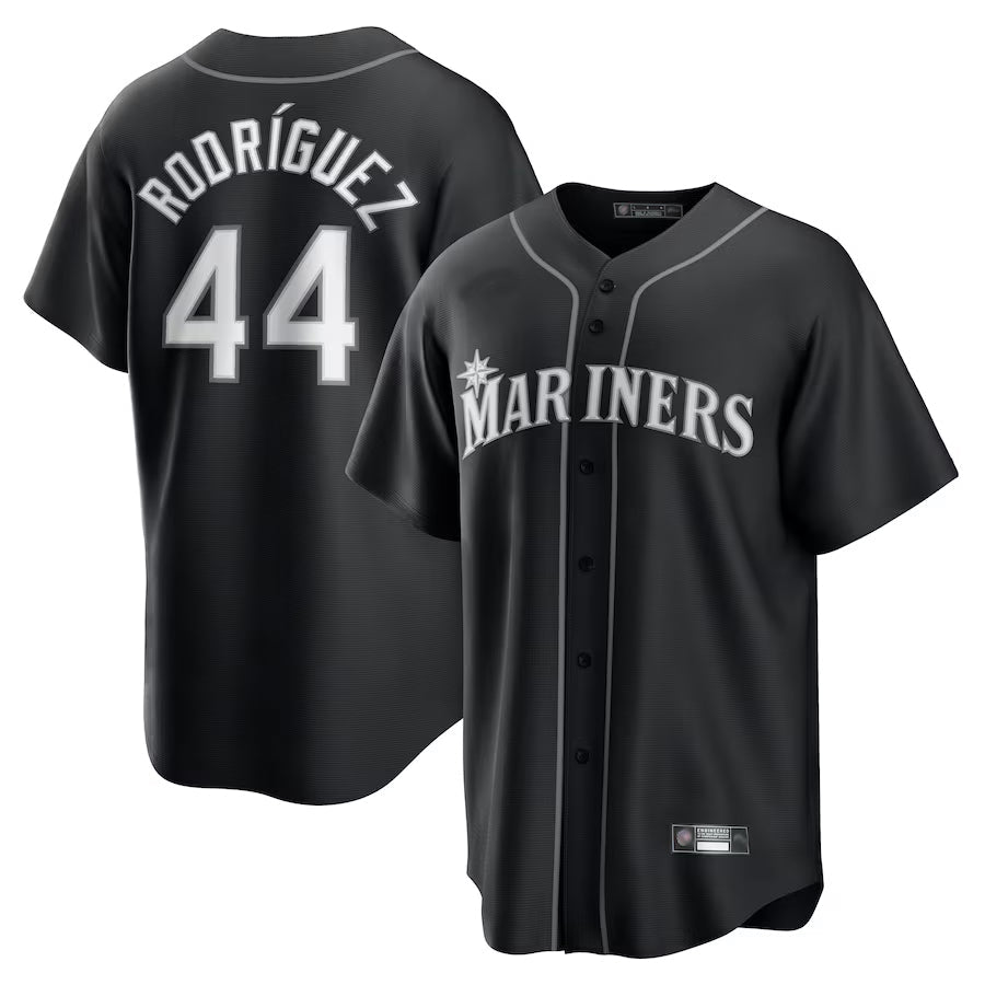 S.Mariners #44 Julio Rodr¡§aguez Player Black Lights Out Replica Baseball Jerseys