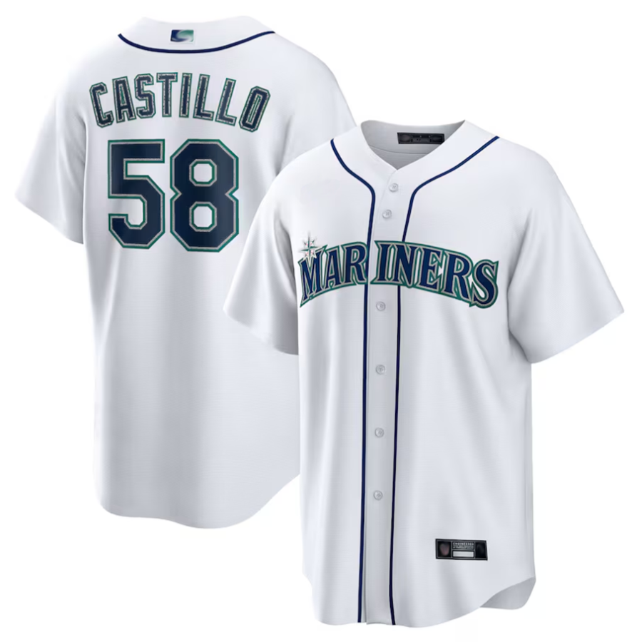 S.Mariners #58 Luis Castillo Player White Home Replica Baseball Jerseys