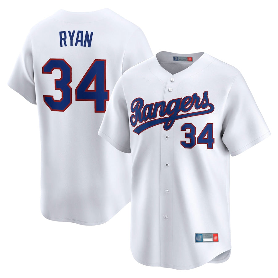 T.Rangers #34 Nolan Ryan Player White Throwback Cooperstown Collection Limited Baseball Jerseys