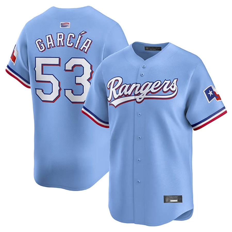 T.Rangers #53 Adolis Garcia Player Light Blue Limited Baseball Jerseys