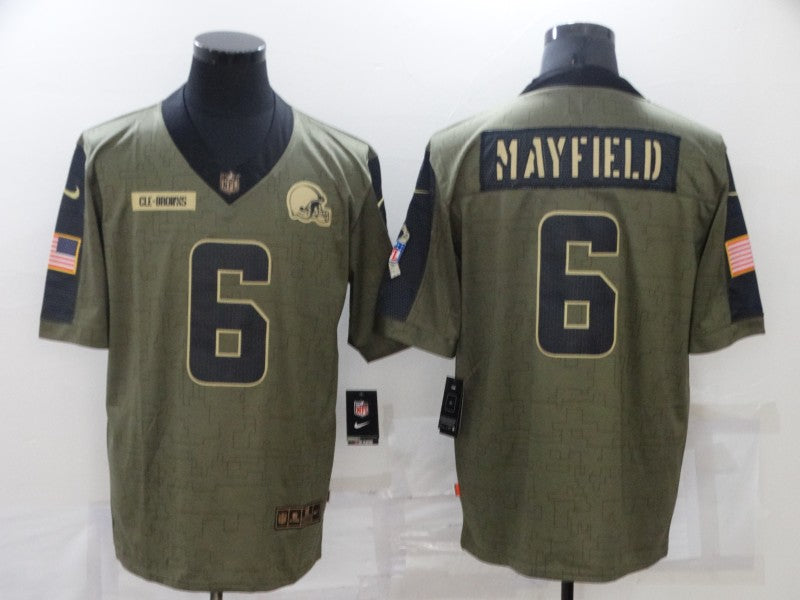 Men's Cleveland Browns Baker Mayfield #6 Olive Game Player Jersey1